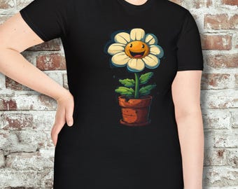 Camiseta unisex "Happy Flower", bonita camiseta con estampado floral, regalo para amantes de las plantas, moda de primavera, ropa para ocasiones especiales, camiseta con arte floral