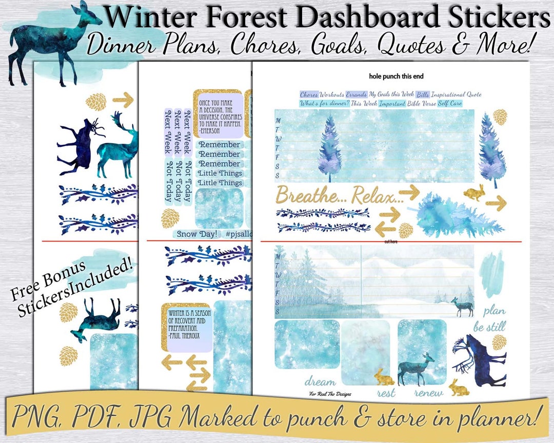 Winter Forest Dashboard Stickers Happy Planner Classic Printable PNG ...