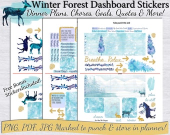 Winter Forest Dashboard Stickers Happy Planner Classic Printable PNG JPG PDF silhouette cricut cut files