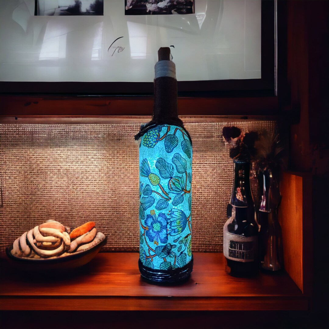 Beautiful Decoupaged Bottle Lamp Hippy Boho Bottle Light Etsy UK