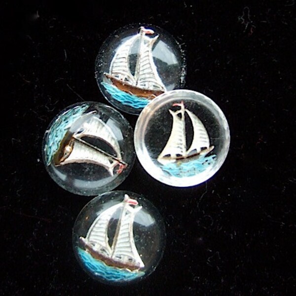 RESERVED for D  BWB Adorable Nautical Vintage Glass Sailboat Cabochon (1) Kawaii   13mm