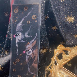 Purple Angel Fish Bookmark – Original Art Bookmark with Red Tassel | Surreal Fantasy Fish Design | Gothic Ocean Dream Gift