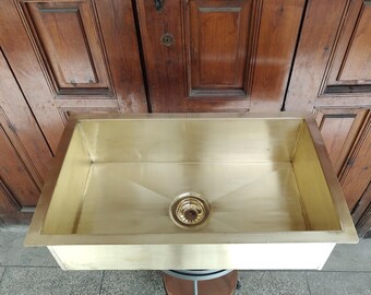 Custom Rectangular Undermount Brass Sink – Heavy Duty Solid Raw Brass Kitchen & Vanity Basin, Handcrafted