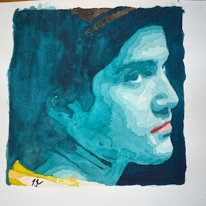 Print of original watercolor painting &quot;raf in hat&quot; -- male figure, gay art, queer art, sensual art, male gifts