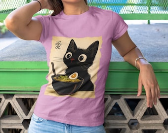 Cute Cat Ramen Unisex T-Shirt | Funny Gift for Cat Lovers, Pet Owner Apparel, Cozy Casual Wear, Anime-Inspired Top, Cute Graphic Tee