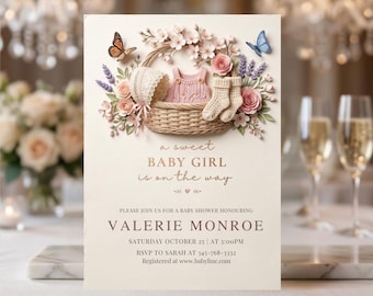 Boho Baby Girl Shower Invitation, Clothesline Design, Eucalyptus Greenery (Digital Download)