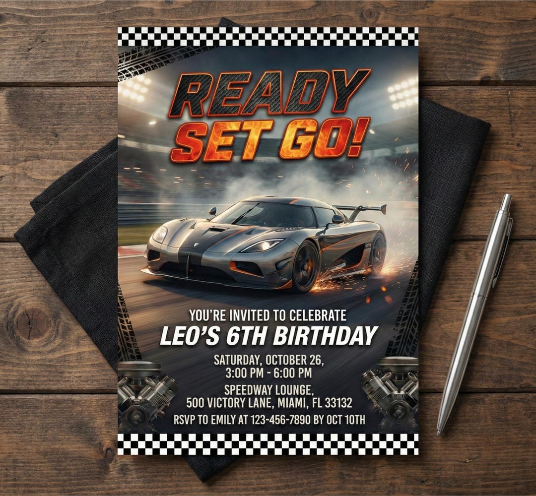 Lamborghini Birthday Invitation Card: Sace Car Theme for Boys, Sport ...