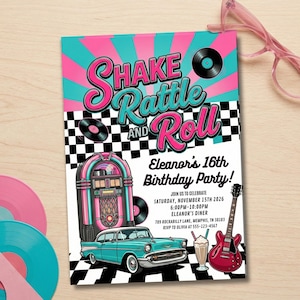 Retro Diner Birthday Invitation, 1950s Theme, Editable Canva Template (Digital Download)