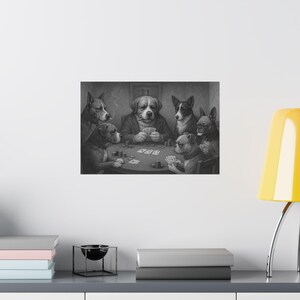 Poster orizzontale opaco "Cane Poker Night", arte animale, regalo per gli amanti dei cani, arredamento per la casa, decorazione da parete per proprietari di animali domestici, opera d'arte divertente