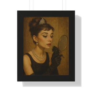 Audrey Hepburn, Elegant Vintage Framed Vertical Poster, Audrey Hepburn Art, Chic Home Decor, Classic Wall Art, Gift for Her, Glamorous