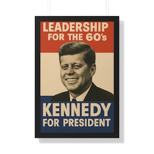 Vintage JFK "Kennedy for President" Poster Print, Retro Political Wall Art, 1960s Campaign Decor, Man Cave or Office Framed Artwork