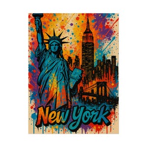 New York Street Art Print — Colorful Statue of Liberty & Skyline Poster, Graffiti Style Wall Art, Unframed, NYC Urban Home Decor
