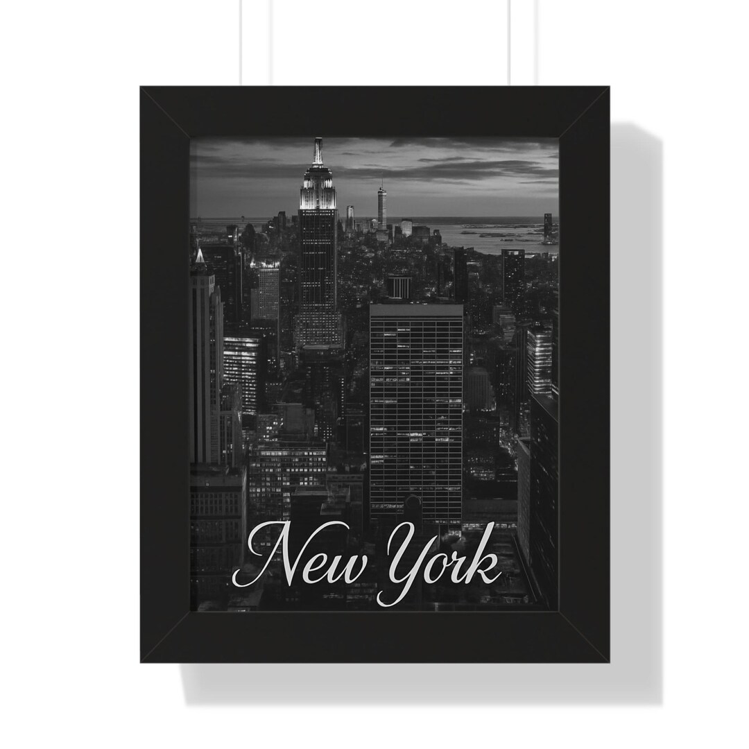 Framed New York City Skyline Art Print — Black & White Empire State ...