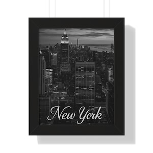 Framed New York City Skyline Art Print — Black & White Empire State Building Wall Art, Framed Poster (Black or White), Modern NYC Home Decor