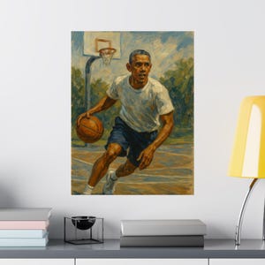 Póster vertical mate "Pasión por el baloncesto" de Barack Obama, arte mural deportivo, decoración del hogar, regalo para entrenadores, atletas y amantes del deporte.