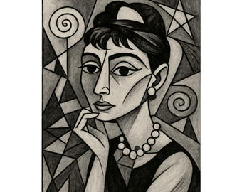 Audrey Hepburn Kunst Druck: Kubistisches Schwarz & Weiss Portrait