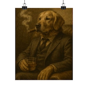 Golden Retriever Boss Poster, Vintage Dog Art, Office Decor, Pet Lover Gift, Unique Wall Art, Humorous Animal Print, Man Cave