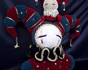 Crochet Elf & Jester Doll, Handmade Whimsical Amigurumi Clown Doll, 13.5''