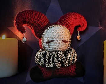Handmade Crochet Jester Plushie Keychain, Custom Whimsical Amigurumi Clown Doll