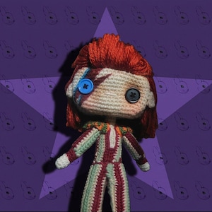 Glam Rock Legend Crochet Doll | Handmade Plushie with Lightning Details & Iconic Style