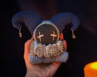 Handmade Crochet Jester Plushie Keychain, Custom Whimsical Amigurumi Clown Doll