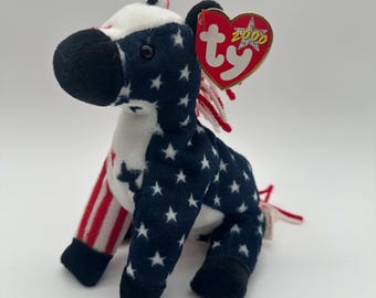 TY Beanie - Lefty 2000 the Donkey USA Patriotic - Aposentado