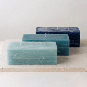 10 Inch Rectangular Pillar Candle | Ocean Series Mottled Blue Paraffin