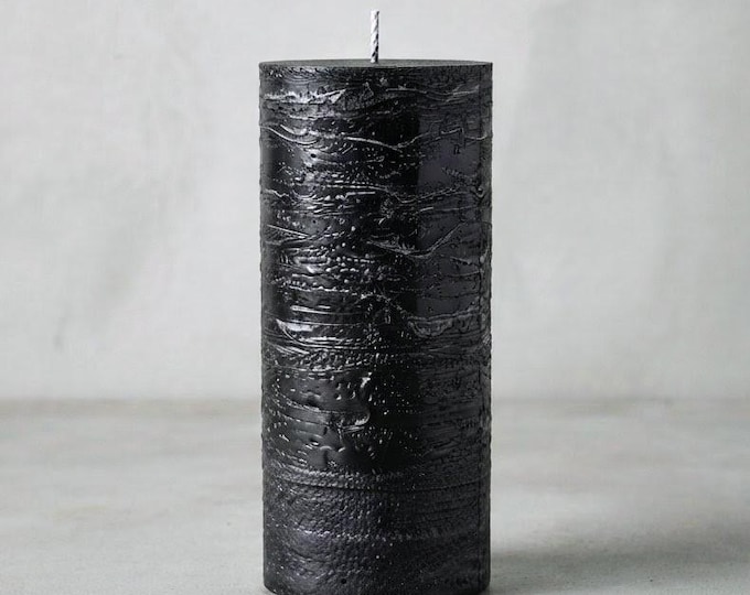 Black Mottled Paraffin Pillar Candle 6.5" Dripless Paraffin Stone Texture