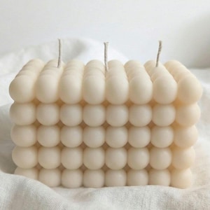Large Bubble Rectangle Pillar Candle - Modern Geometric Centerpiece