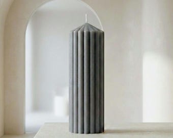 9-Inch Ribbed Soy Pillar: Geometric Architectural Decor