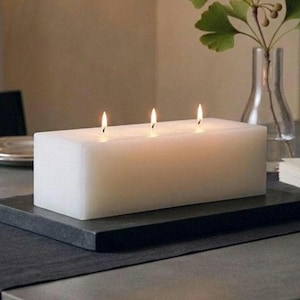 10 Inch Triple Wick White Rectangular Pillar Architectural Stone Hand Poured Large Pillar Candle