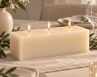 Large Ivory 3 Wick Candle 10 Inch Table Centerpiece Candle Minimalist Modern Pillar Candle Dining Table Decor