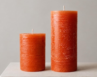 Orange Textured Pillar Candle | 4 or 6.5 Inch | Scented or Unscented