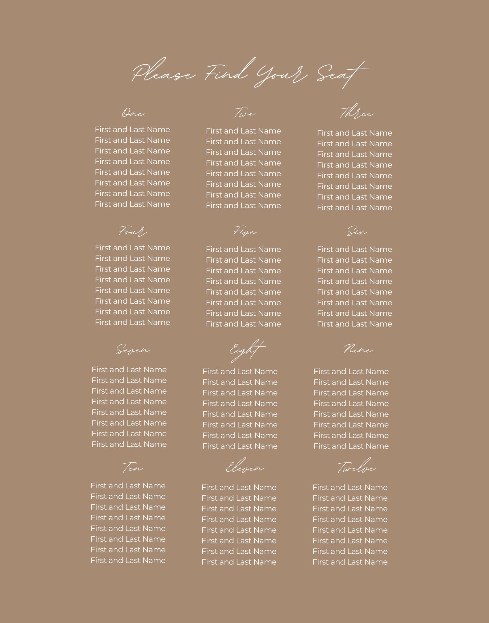 Editable Seating Chart Template | Neutral Tan Design | Digital Download ...