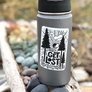 Get Lost Adventure Sticker, Outdoorsy Mountain Sticker, Hiking Camping Sticker, Funny Wanderlust Sticker, Woods Sassy Sticker, Small gift