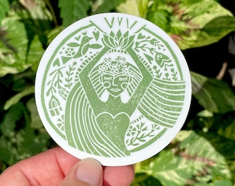 Garden Goddess Weatherproof Sticker, Garden Sticker, Witchy Woman, Nymph Sticker Magical, Earth Goddess, Sticker Round, Laptop sticker