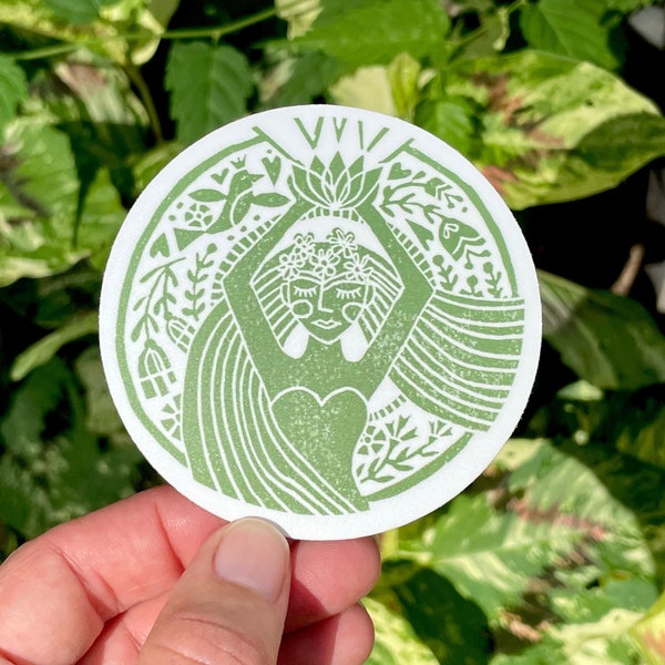 Garden Goddess Weatherproof Sticker, Garden Sticker, Witchy Woman, Nymph Sticker Magical, Earth Goddess, Sticker Round, Laptop sticker