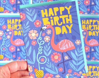 Flamingo Card, Birthday Flamingo, Bday Card, Funny Birthday, Happy Card, Friend Birthday Card, Silly Birthday Party Flamingo, Party Time