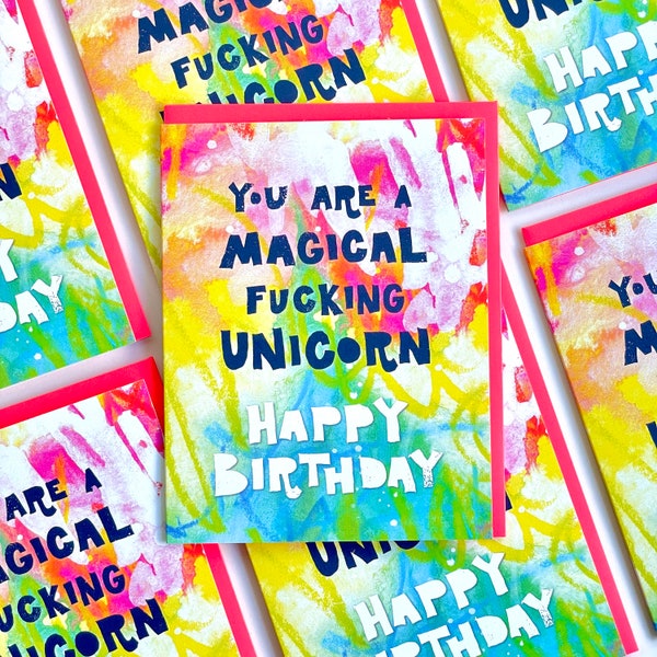 Youre a fucking magical unicorn card, for friend, unicorn birthday, Unicorn adult bday card, Baddass girl birthday, colorful unicorn, swear