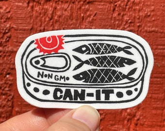 Can-it Funny Sticker, Sardine Food Sticker, Silly Fish Sticker, Canned Fish, Water bottle Sticker, Small ridiculous Sticker Gift for viking