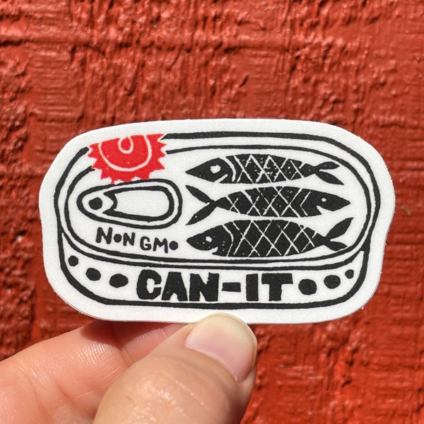 Can-it Funny Sticker, Sardine Food Sticker, Silly Fish Sticker, Canned Fish, Water bottle Sticker, Small ridiculous Sticker Gift for viking