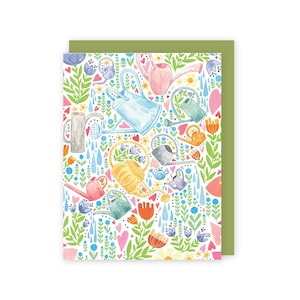 Cartão de regadores, amante do jardim, cartão de dia das mães para a mãe, presente de jardim para ela, cartão de flores, convite para festa no jardim, cartão da vovó, jardim de arte