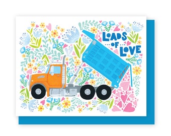 Dump Truck Card, bouw Bday, Fathers Day Card, voor man, verjaardagstruck, meisje bouwjongen, Valentine Guy, verjaardagskaart papa