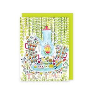 Tarjeta de hora del té para mamá, tarjeta de abuela, para hermana, tarjeta para amiga, tarjeta de té, regalo de jardín, tarjeta del día de las madres, tarjeta pensando en ti, para ella