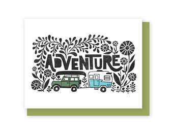Abenteuerkarte, Road Trip Wanderlust Karte, neues Abenteuer erwartet Karte für ihn, Abschlusskarte, neue Jobkarte mit Umschlag, Land Cruiser Karte