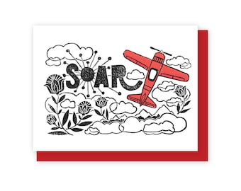 Soar-Karte, Flugzeug-Luftfahrt-Karte, Piloten-Abschlusskarte, Reise-Abenteuer-Karte, Inspiration, Flugzeug-Karte, Capitan, Cavu, Karte für neues Baby, Dusche