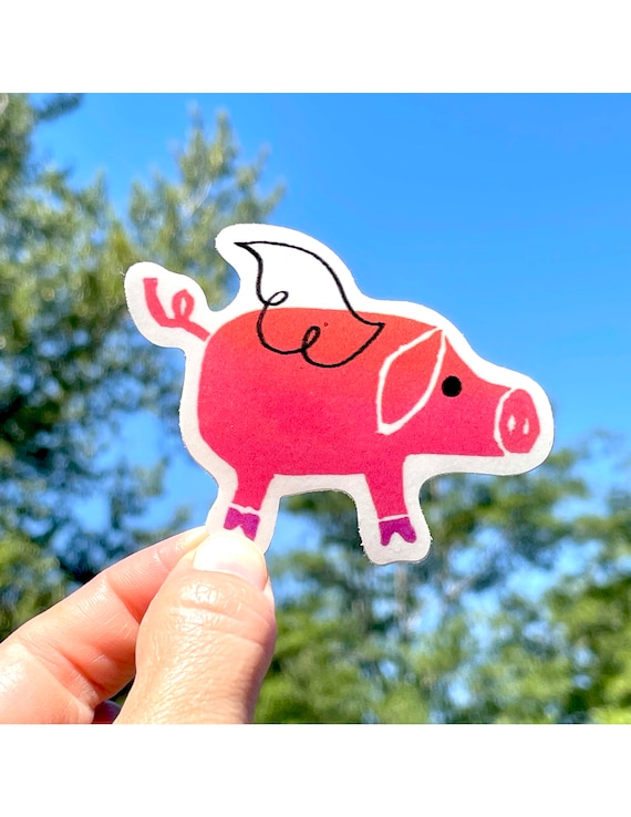 Flying Pig Sticker, Silly Funny Sticker, Colorful Kids Sticker Gift Small, Laptop Sticker, Wanderlust Goal Sticker, Cute Pig, When Pigs Fly