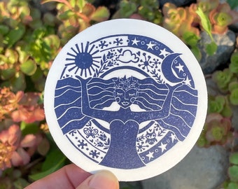 Solstice Goddess Laminated Sticker, Waterproof and Fade Resistant