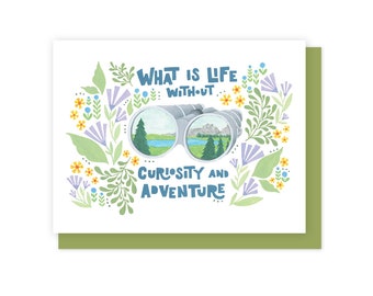 Adventure Birthday Card, Adventure Awaits, Graduation Card, Wedding, Thinking of You Card, for Couple, Binocular, Curiosity Card for him