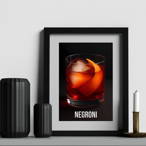 Póster de cóctel Negroni: arte de cócteles para cocina y bar / Póster minimalista de bebidas